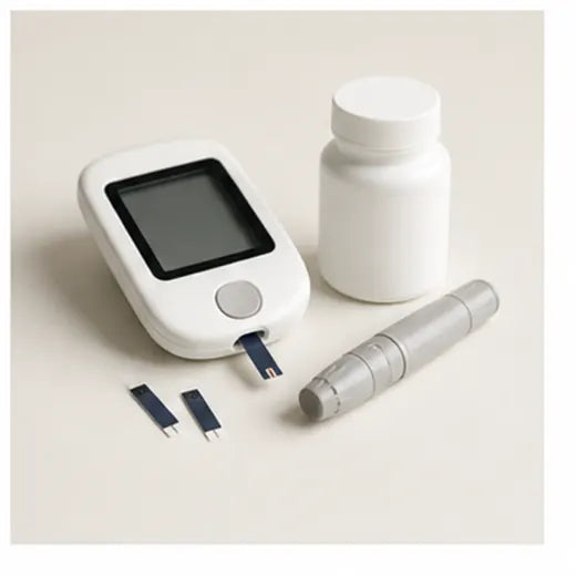 Chronic care monitoring products on a clean white background