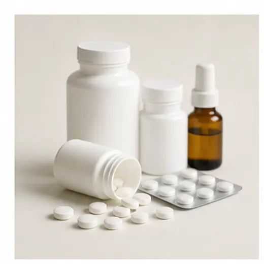 Pain and fever care products on a clean white background